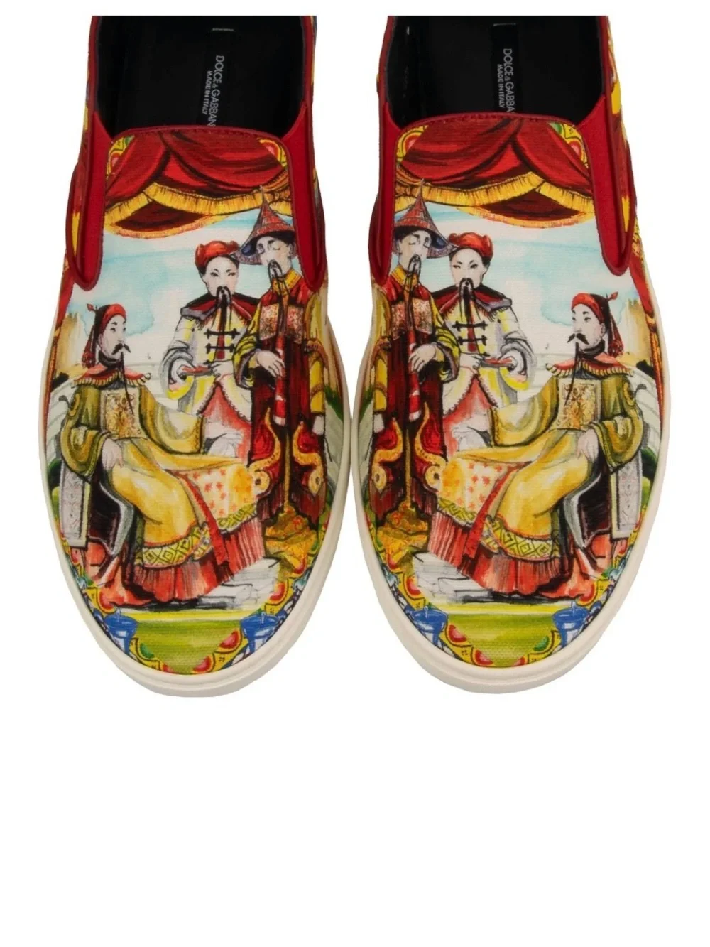 Dolce & Gabbana Red Multicolor Slip-On Loafers with Baroque Print
